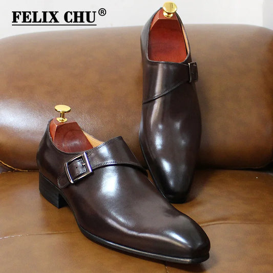 027-318 High Quality Handmade Genuine Leather Shoes Men Single Button Slip-On Handmade Dress Shoes Oxfords Loafer Party Shoes