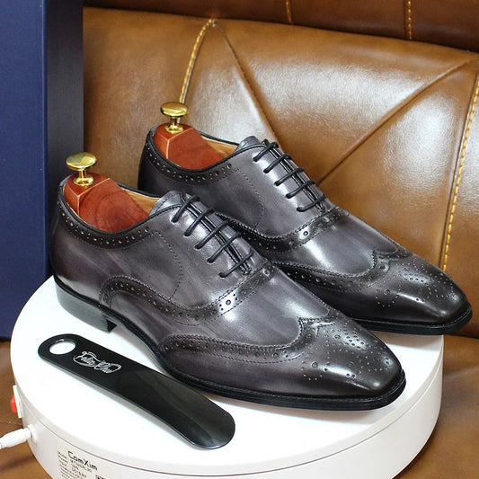 2025 NewLuxury Genuine Leather Shoes for Men British Style Business Oxford Shoes Men Purple Carving Brogues Dress Shoes for Men