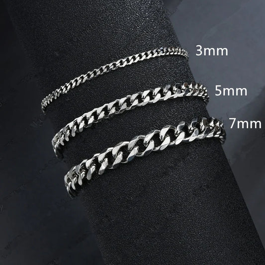 Brandless Unisex Cuban Chain Bracelet - Stainless Steel 3mm 5mm 7mm Width Options For Men Women