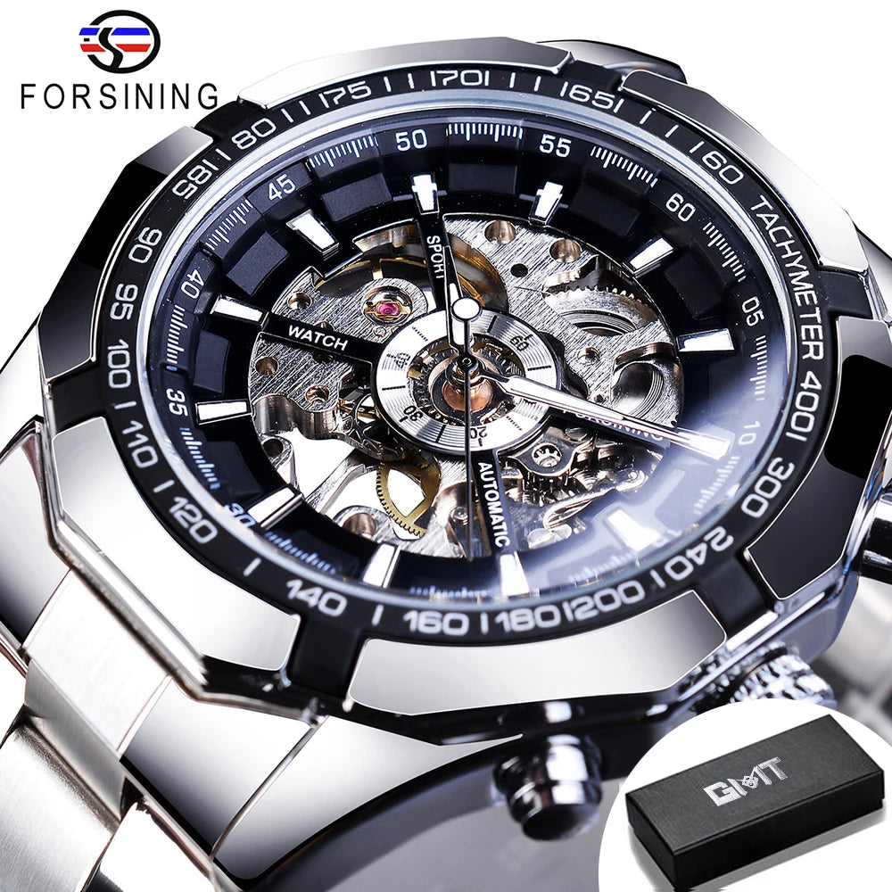 Luxury Skeleton Mechanical Watch - Stainless Steel Automatic Timepiece