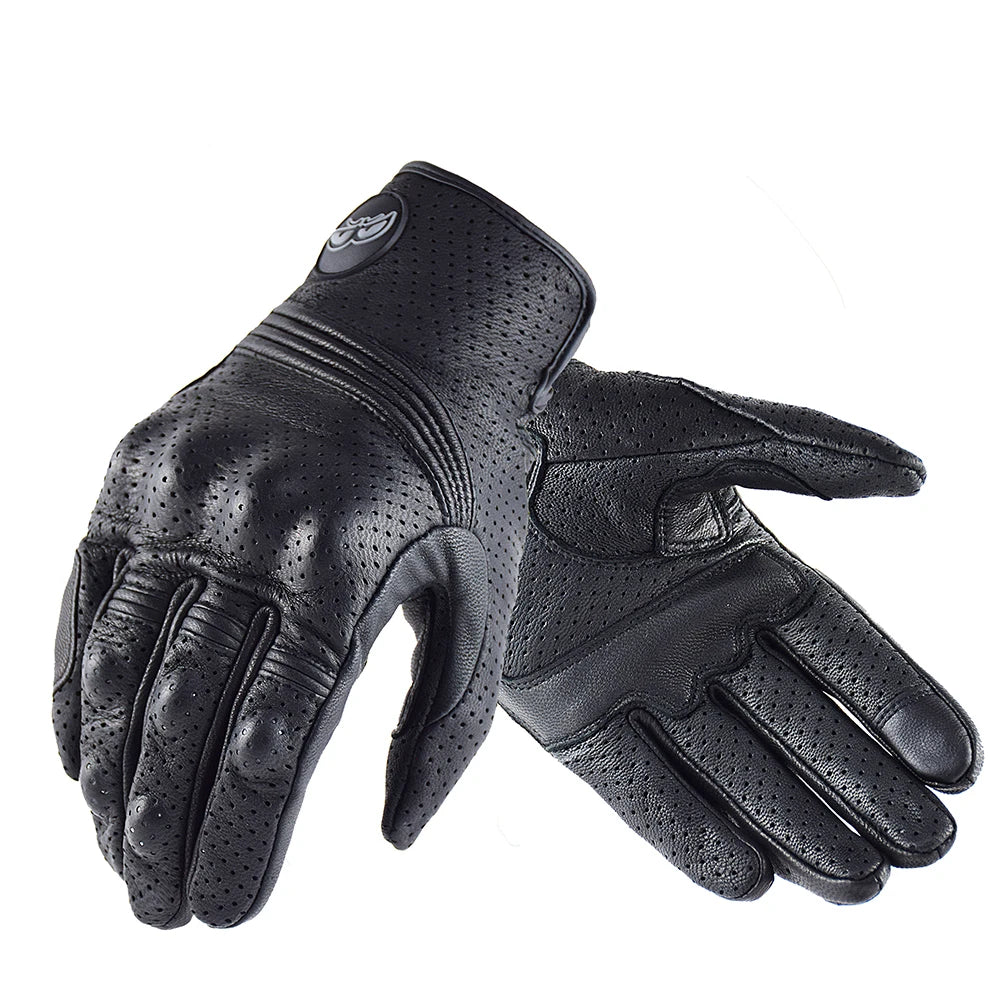 BERIK Vintage Motorcycle Gloves Men Black Full Finger Genuine Leather Motocross Biker Guantes Touch Screen Moto Cycling Gloves