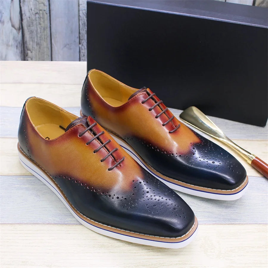 Super High Quality Mix Color Men Oxford Casual Shoes Genuine Leather Light Weight EVA Flat Sole Formal Dress Shoes for Business