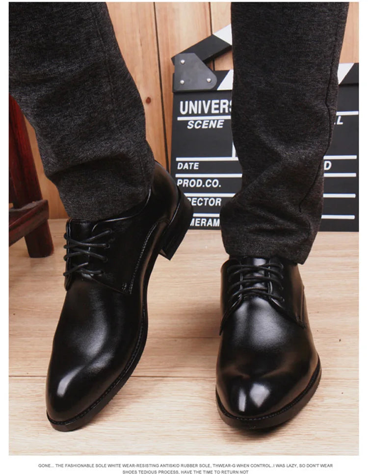 New Male Italian Brand Genuine Leather Party Mens Black Casual Dress Shoes Zapatos Hombre Formal Office Shoes for Men