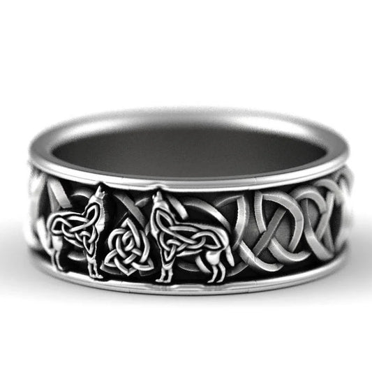 Huitan Viking Wolf Ring - Nordic Mythology Totem Jewelry for Men