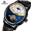 Forsining 8179 Classic Blue Moon Phase Mechanical Watches Automatic Tourbillon Men's Genuine Leather Watch Relogio Masculino