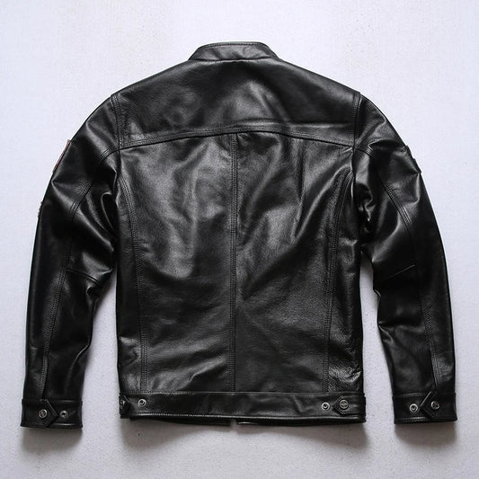 Wholesale Fashion Personalized 100% Pure Cowhide Coat Mens Black Colour Motorcycle Genuine Leather Jacket