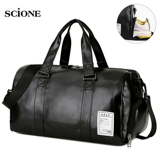 Scione Leather Gym Bag XA627A - Unisex Fitness Travel Bag For Men And Women, 20-35L Capacity, Durable Outdoor Sports