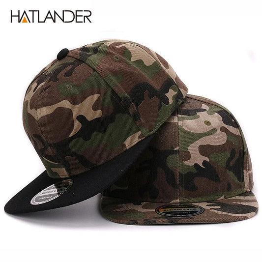 Hatlander Camouflage Snapback Cap - Unisex Flat Brim Polyester Baseball Hat With No Embroidery