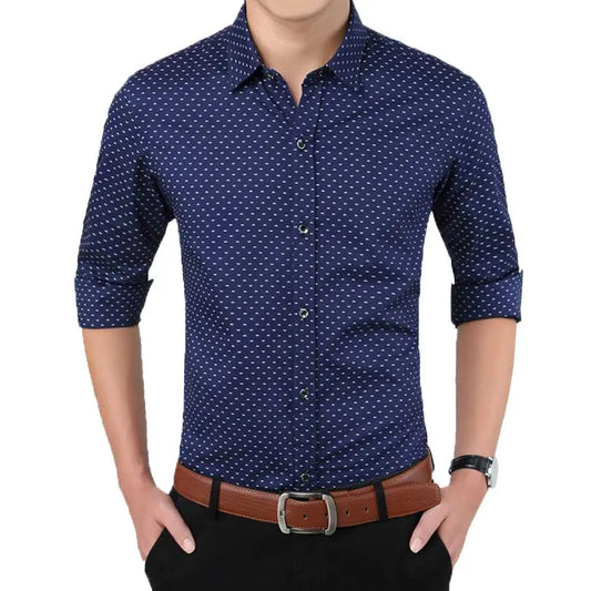 Men's Slim Fit Polka Dot Long Sleeve Shirt