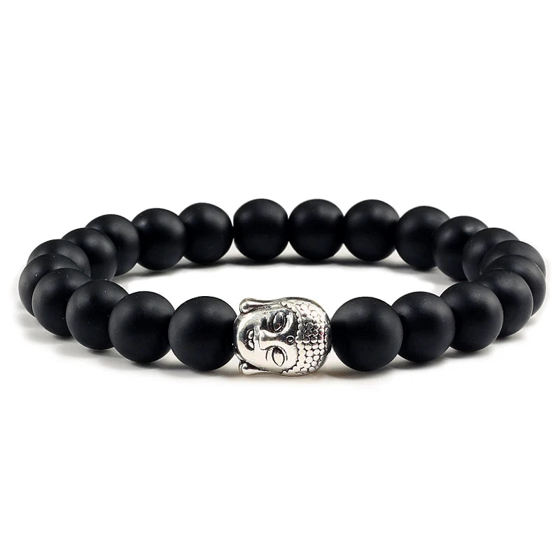 Buddha Head Lava Stone Bead Bracelet - Natural Volcanic Stone Yoga Jewelry