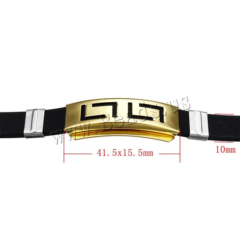 YYWCN Explosion Models Fashion Wristband Black Punk Rubber Silicone Stainless Steel Bracelet - Mood Tracker