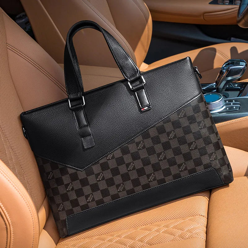Hot Sale Men's Retro Fashion Briefcase Genuine Leather Business Handbag with OEM Black Laptop Bag