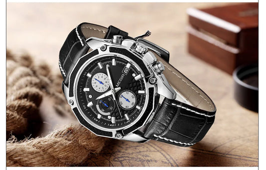 MEGIR 2015 Fashion Gentlemen Quartz Movement Watch Manufacturer Genuine Leather Water Resistant Man Wristwatch Business Watch