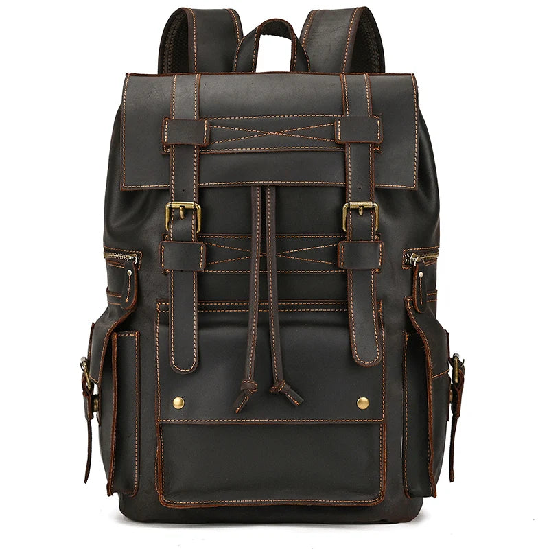 Luufan Vintage Fashion Men's Leather Backpack Genuine Leather Laptop Backpacks Real Cowhide Daypack Men's Leather Bagpack