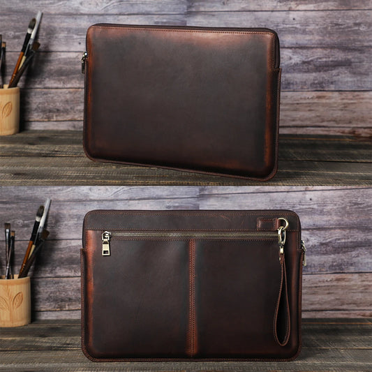Genuine Leather Notebook Laptop Carry Sleeve Bag CONTACTS FAMILY 15 16 Inch MacBook Pro Air Cover Family Genuine Leather