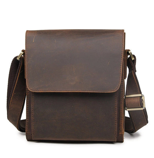 Men's Genuine Leather Crossbody Messenger Bag Business Cow Leather Sling Bag Travel Small Briefcase