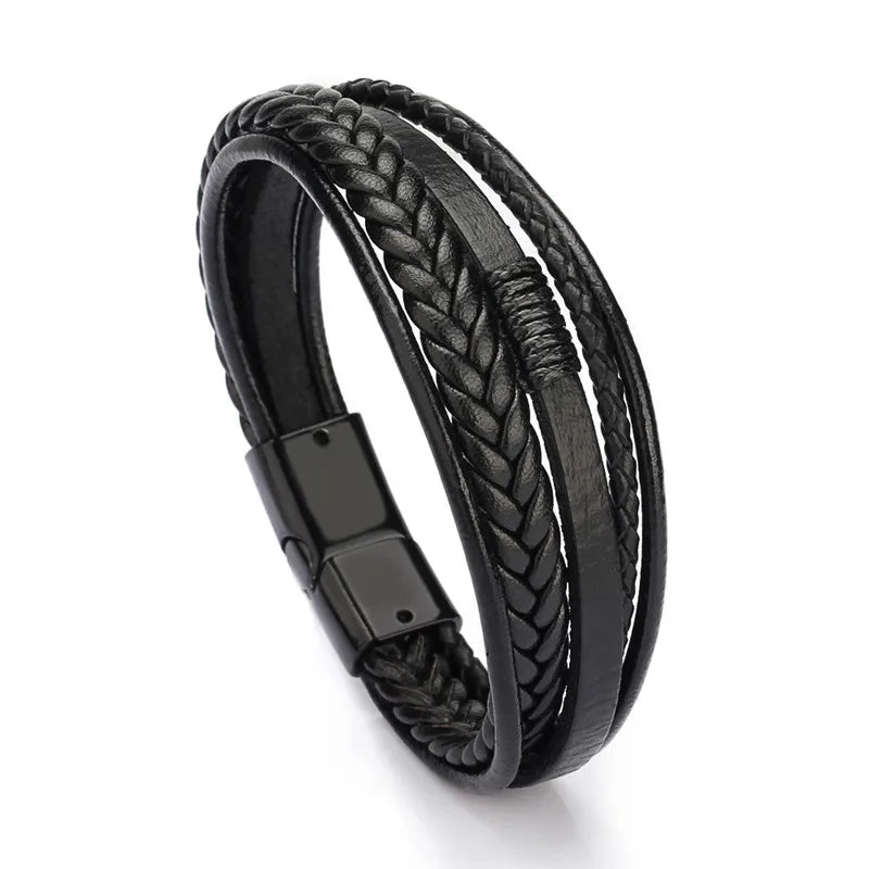 Trendy Genuine Leather Bracelets Men Stainless Steel Multilayer Braided Rope Bracelets for Male Female Bracelets Jewelry for Man