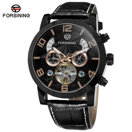 FORSINING 165 Friendship New Mens Mechanical Watch Best Genuine Leather Band Big Numbers Date Display Tourbillion Auto Watch