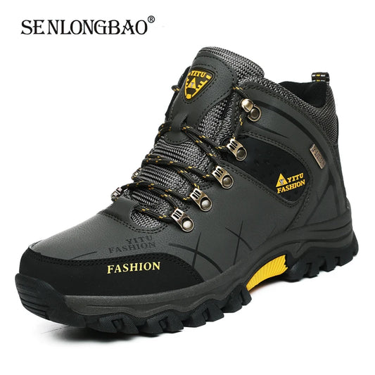 Men's Waterproof Winter Snow Boots - Insulated Leather Hiking Boots