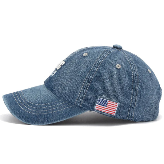 Denim Baseball Cap for Men and Women Featuring Embroidered Letter Jeans Snapback Hat Unisex Casual Cap