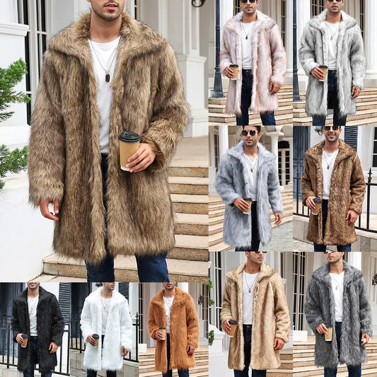 Men's Luxury Faux Fur Winter Coat - Long Sleeve Warm Jacket