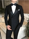 2 Pieces Black Suits for Men Peaked Lapel Double Breasted Bespoke Blazer Wedding Groom Tuxedos Prom Costume Homme Jacket+Pants