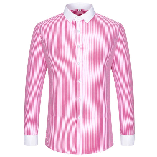 Men's Formal Long Sleeve Striped Shirt with French Cuffs & Contrast Spread Collar, Suitable for Business Wedding, All Seasons