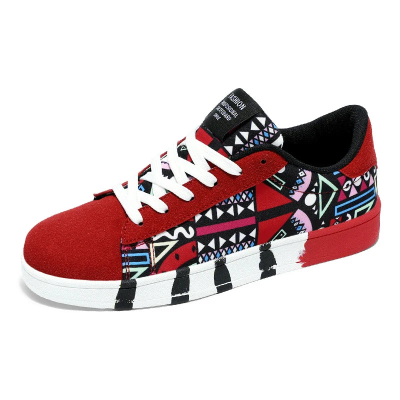 Men's Canvas Sneakers - Breathable Lace-Up Casual Shoes with Graffiti Design