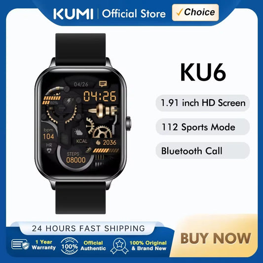 KUMI KU6 Smart Watch - 1.91" Display with Bluetooth Calling & Health Monitoring