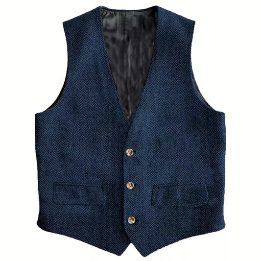 Herringbone Men's Slim-Fit Vest Waistcoat Vintage Regular For Wedding Banquet Work Business Casual Suit Vest