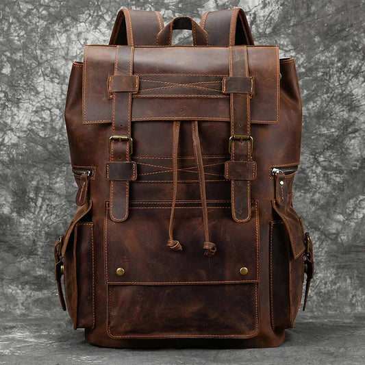 Premium Genuine Leather Laptop Backpack - 17 Inch Travel Daypack for Men