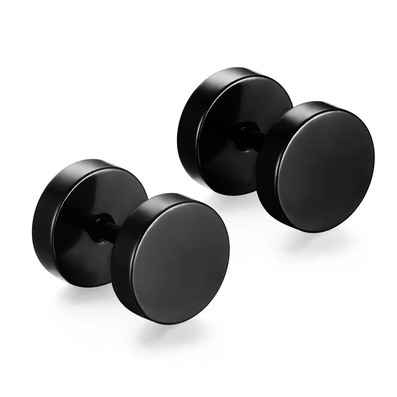 Urban Edge Punk Black Stainless Steel Stud Earrings For Men And Women - Minimalist Street Style For Hip Hop Gothic Looks