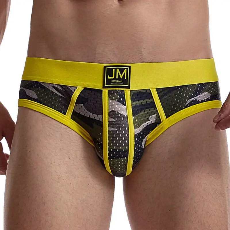 JOCKMAIL Men's Low-Rise Mesh Briefs - Breathable Nylon Camouflage Underwear