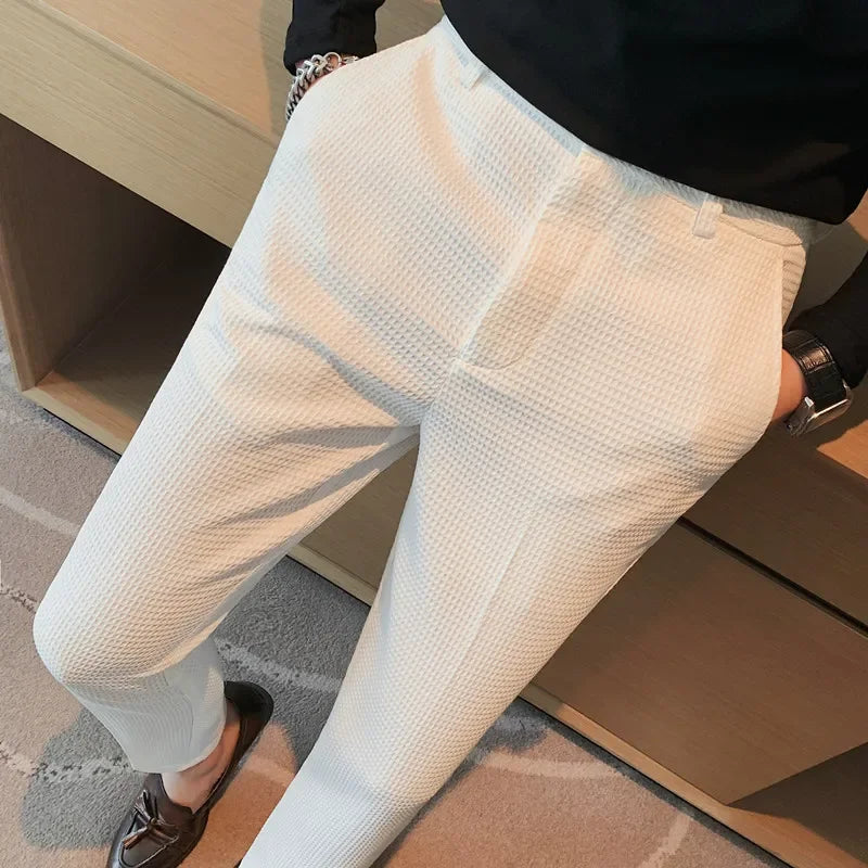 Men's Trendy High-end Feelslimming Plaid Suit Pants Casual Business Straight-leg Pants For Summer Lightweight Breathable
