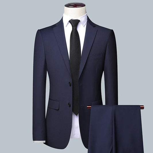 Men's Solid Color Business Suit High Quality Fashion Banquet Wedding Trend Groom Best Man Single 3/2/1