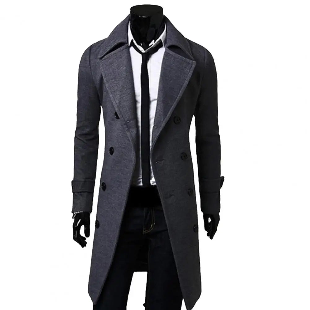 Men's Double-Breasted Trench Coat - Classic Wool-Lined Outerwear