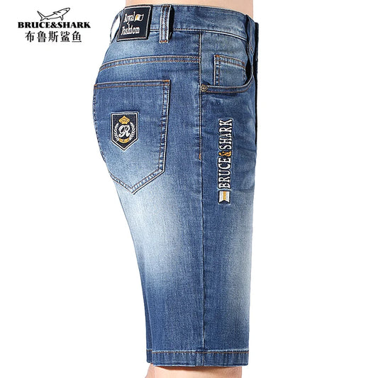Men's Blue Denim Shorts - Mid-Waist Knee Length Casual Jeans