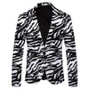Men's Casual Printed Black and White Striped Stylish Slim-Fit Suit Jacket, Long-Sleeved Single-Button Suit