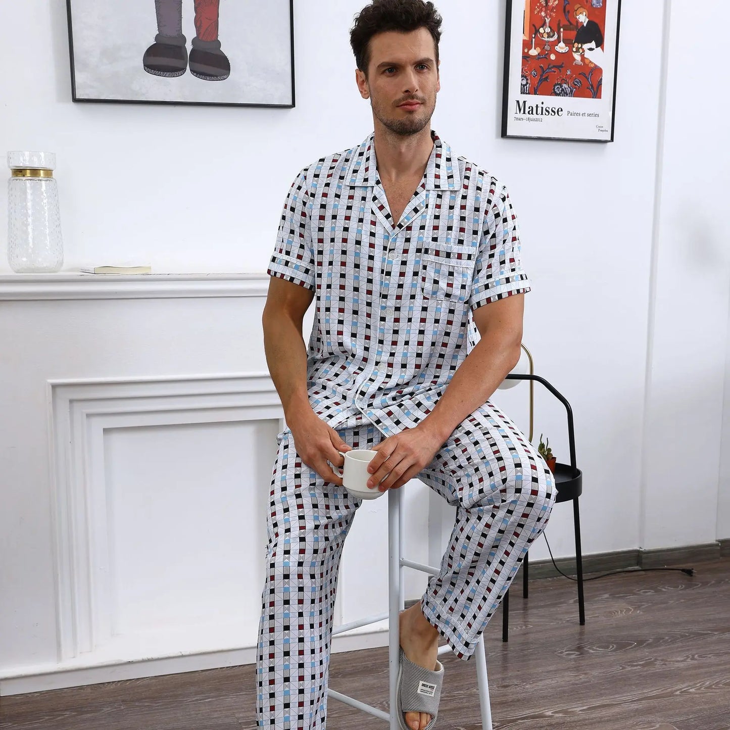 Men's Cotton Silk Pajama Set - Short Sleeve Loungewear