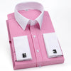 Men's Formal Long Sleeve Striped Shirt with French Cuffs & Contrast Spread Collar, Suitable for Business Wedding, All Seasons