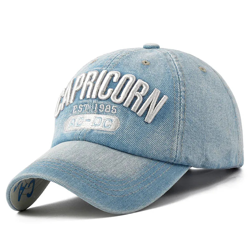 Denim Baseball Cap for Men and Women Featuring Embroidered Letter Jeans Snapback Hat Unisex Casual Cap