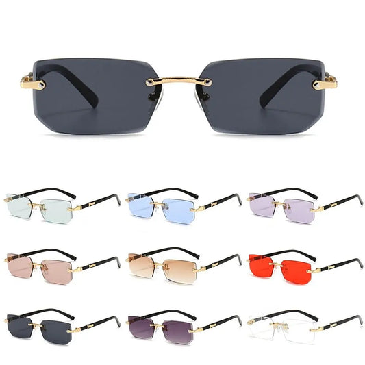 Frameless Rectangle Sunglasses - UV400 Protection Retro Eyewear