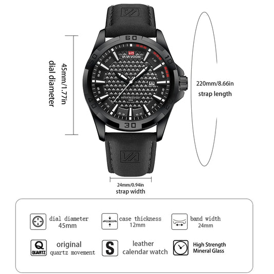 VA VA VOOM Men's Sport Watch - Military Quartz Calendar Leather Waterproof