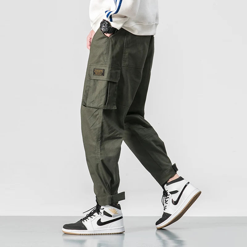 MISNIKICN Cotton Men Multi Pocket Elastic Waist Harem Pants - Street Punk Hip Hop Casual Cargo Joggers