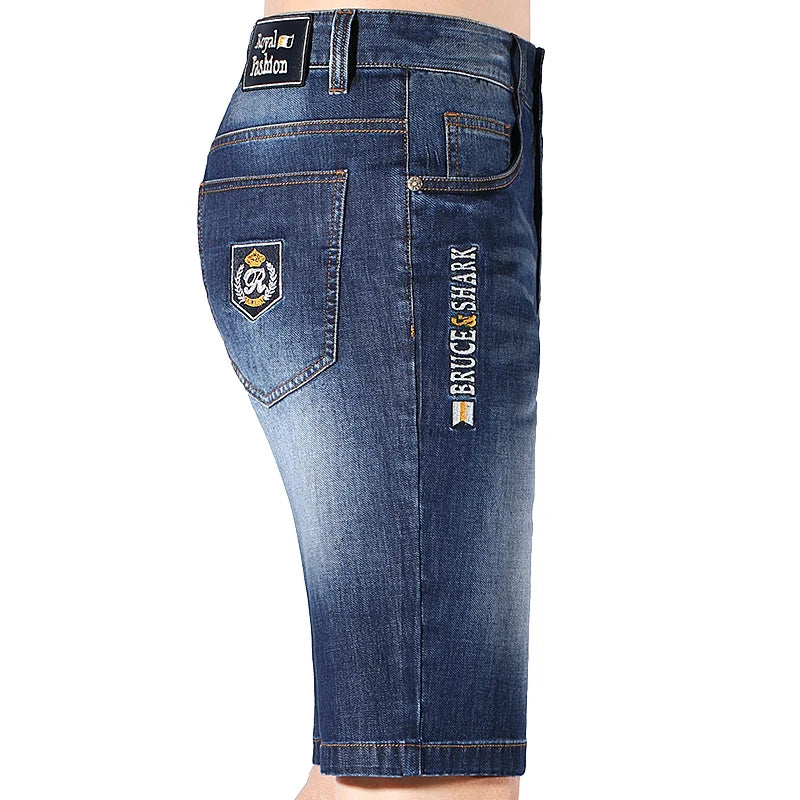 Men's Blue Denim Shorts - Mid-Waist Knee Length Casual Jeans