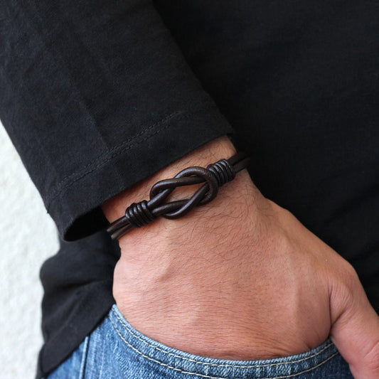 NONECN Celtic Knot Infinity Leather Bracelet - Genuine Leather Men's Jewelry