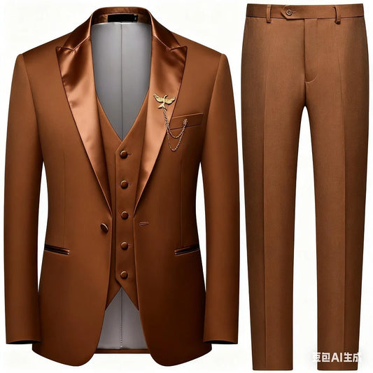 Men's 3-Piece Suit Slim Fit Elegant Formal Casual Ensemble Jacket Vest Pants Business Wedding Dance - Complete Outfit Set
