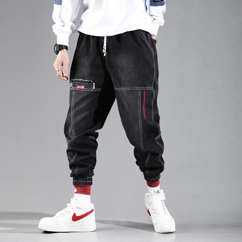 Men's Streetwear Cargo Jogger Jeans - Elastic Waist Harem Pants