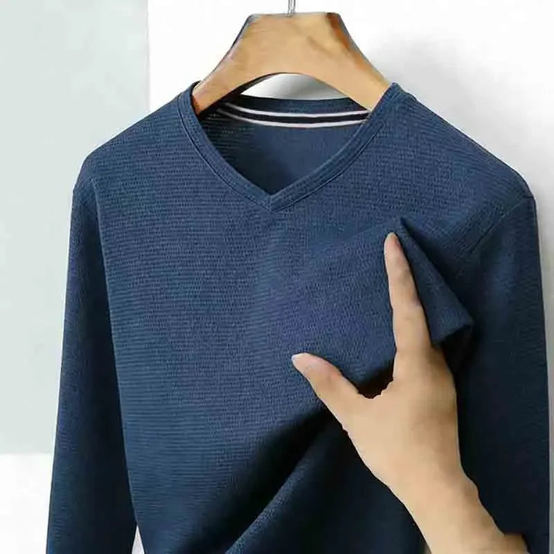 Men's Brown V-Neck Long Sleeve T-Shirt Office Casual Business Commute Top