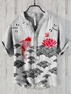 Hawaiian Fish Print Linen Shirt - Unisex Short Sleeve V-Neck